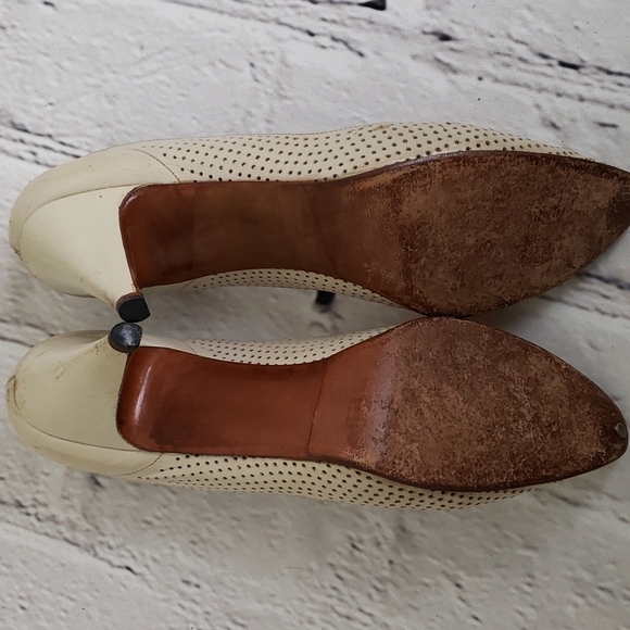 EVAN-PICONE Leather Heel Pumps Taupe Perferated Made in Spain 8N - Picture 3 of 13